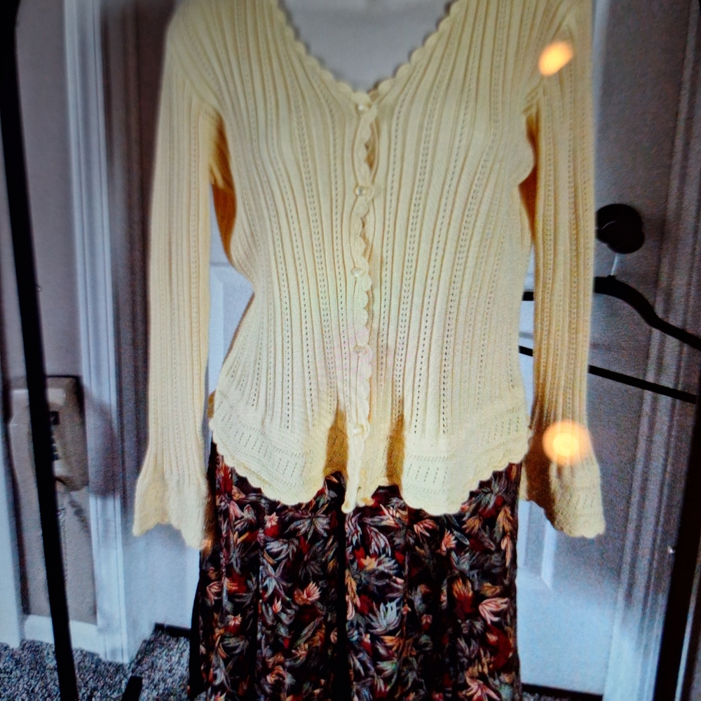 Chadwicks Light Yellow Openwork Knit Cardigan